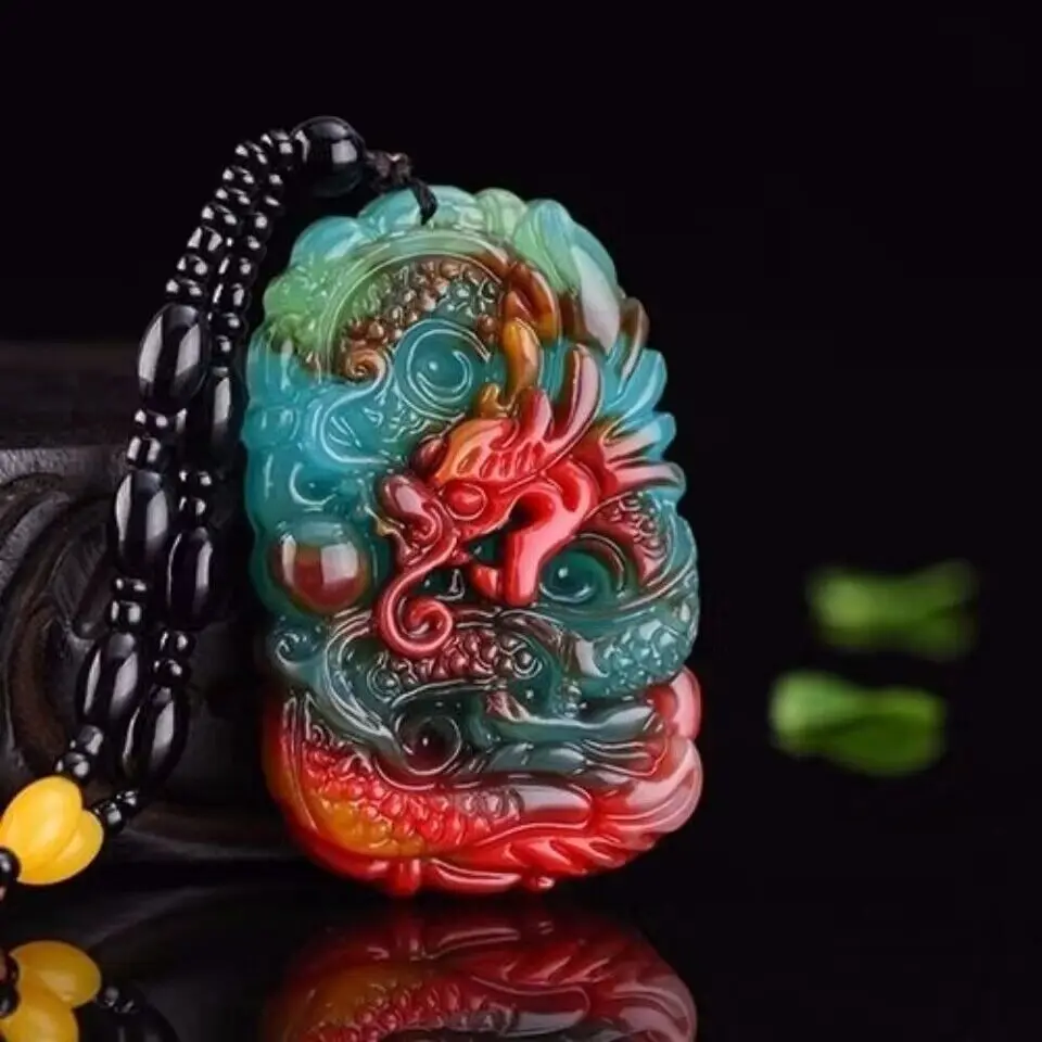 Men'S Fashion Jewelry - Gerçek yeşim ejderha kolye kolye taşlar