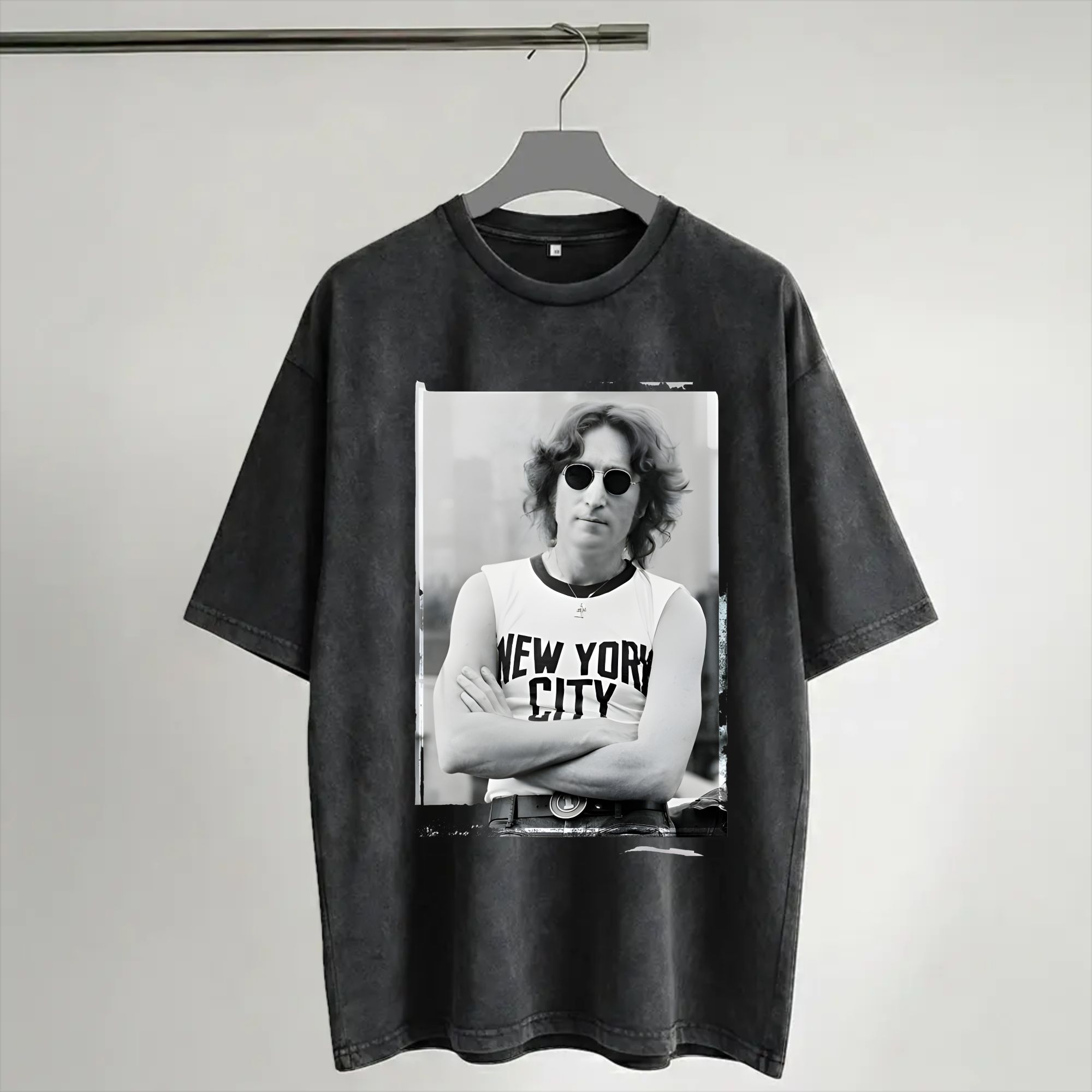 York Men'S Fashion - Harajuku Yıkanmış Gömlek John Lennon 1972