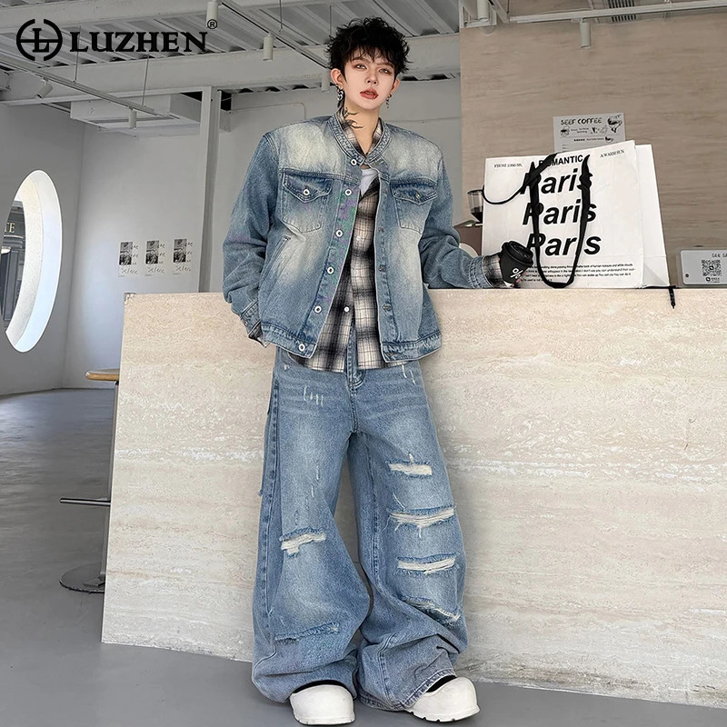 Men Fashion Vintage - LUZHEN 2026 Sonbahar Vintage Yıkanmış Denim
