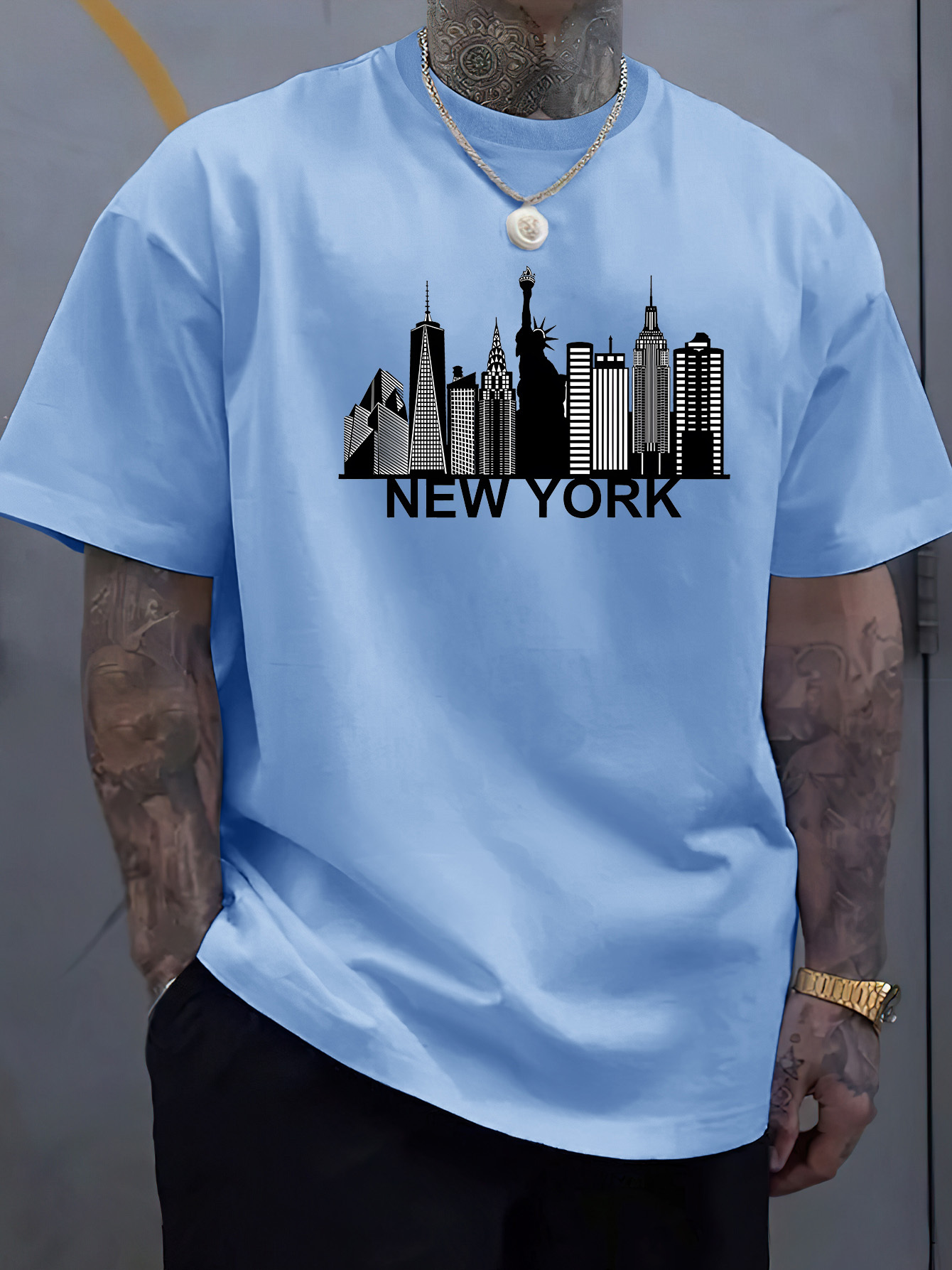 York Men'S Fashion - Pamuklu erkek New York desenli baskılı