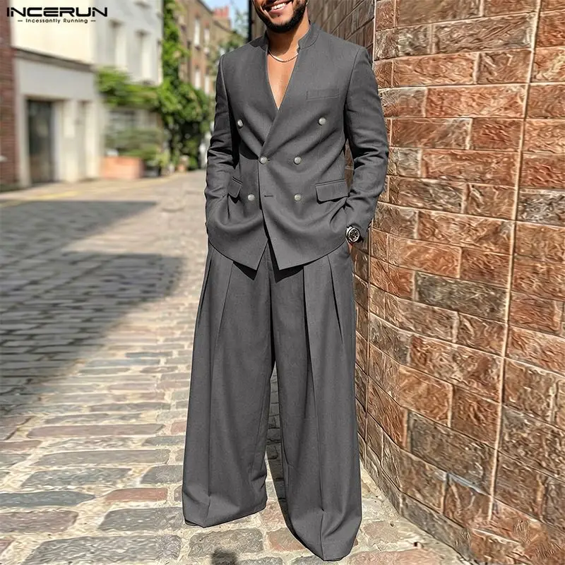 Men Fashion Elegant - INCERUN Erkek Takımları Düz Renk V